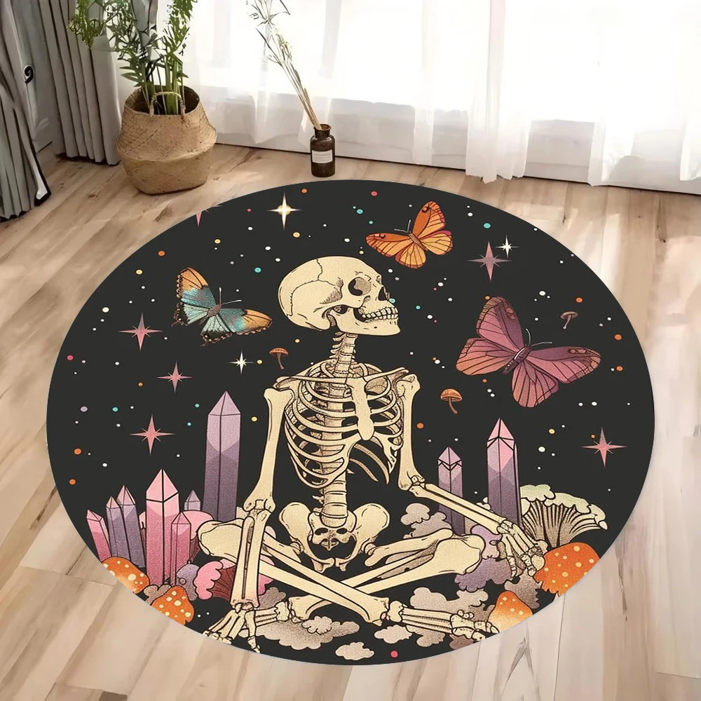 Halloween Horror Skull Circular Printed Carpet Thanksgiving Torch Chicken Anti Slip Mat Washroom Floor Mat Kitchen Mat for Floor