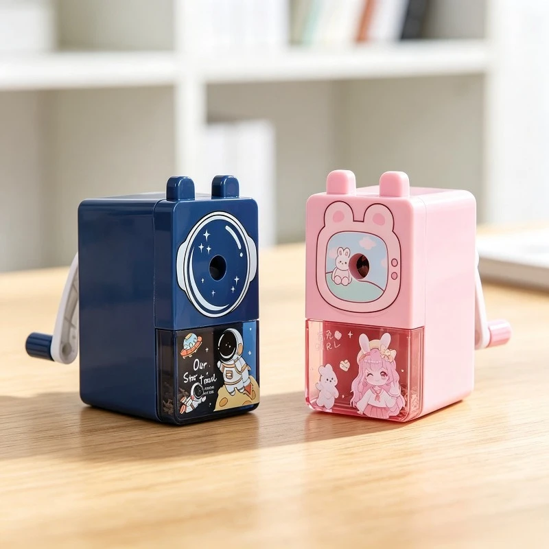 Cartoon Hand Crank Pencil Sharpener Auto Feed Labor Saving Single Hole Pencil Cutter Stationery Prize for Students