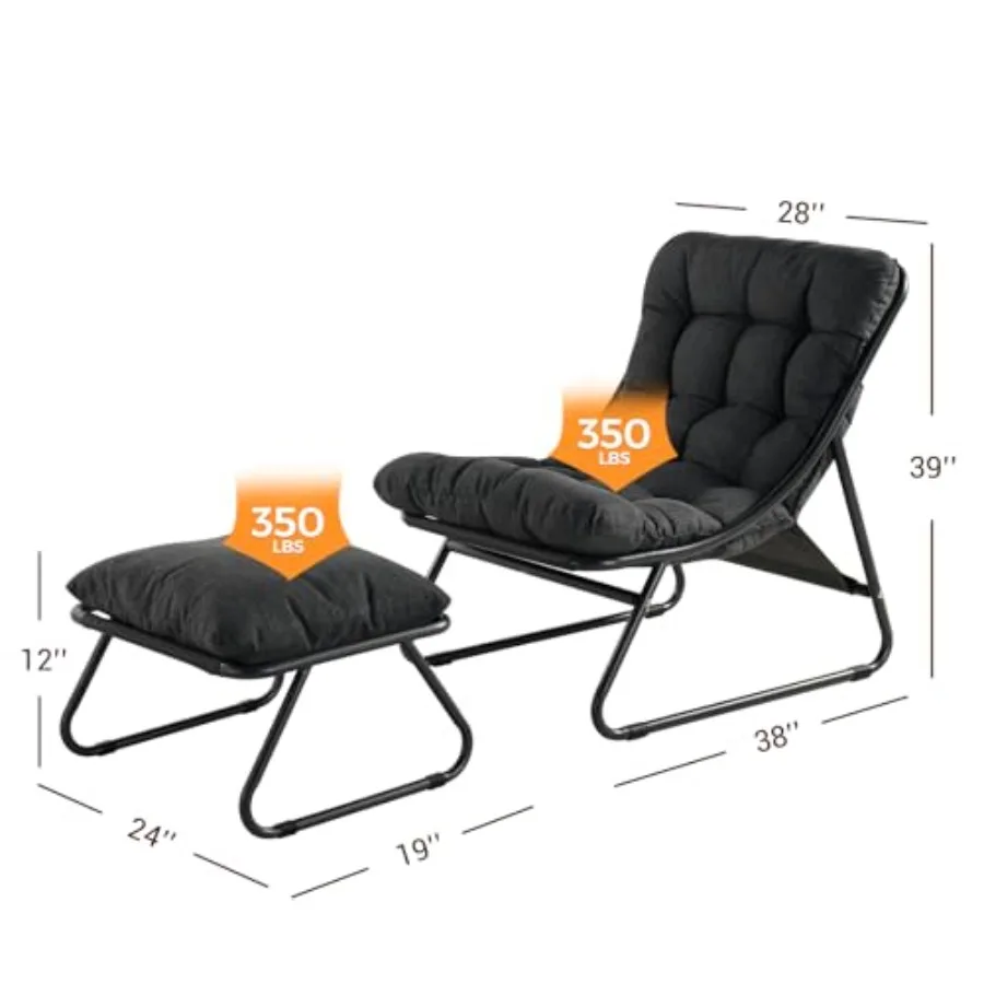 Outdoor lounge chair with footrest and cushion for patio use, made of weather-resistant rattan in beige color with quick-dry fo