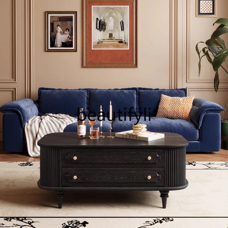 

French Retro Style Coffee Table Living Room Home Solid Wood Coffee Table Small Vintage Style Balcony Tea Table