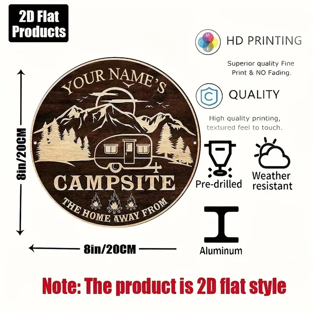 CIFbuy Custom Campsite Round Metal Sign,Personalized RV Camping Wall Decor (Only For Decoration)