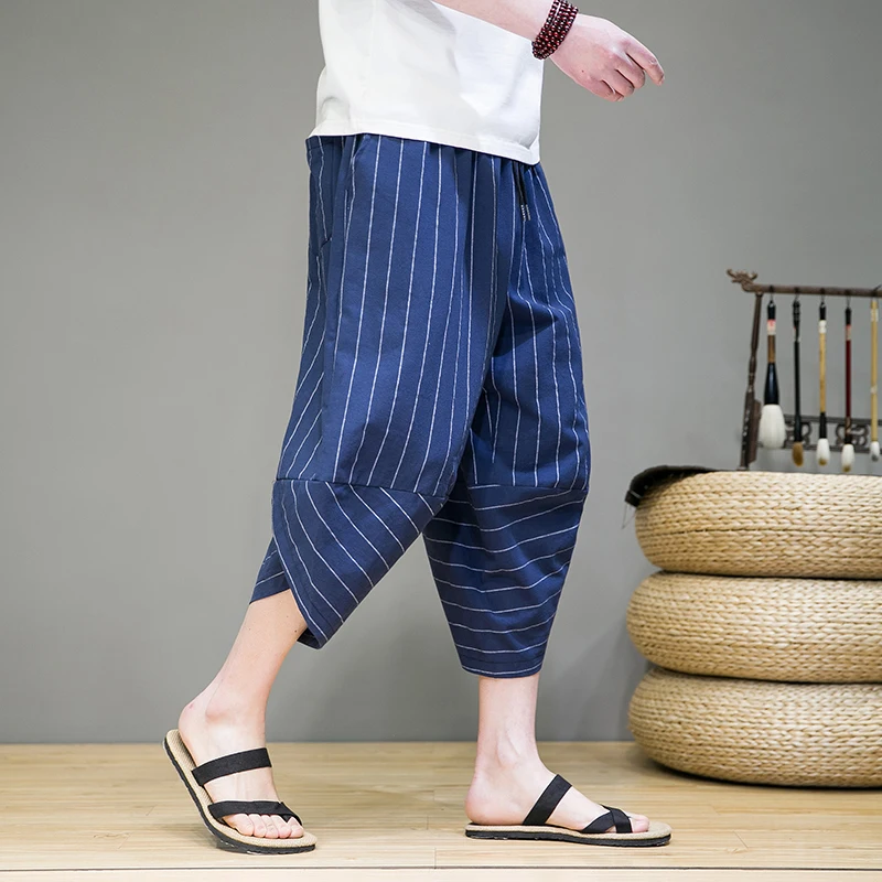 Pantalones bombachos cruzados para hombre, ropa de calle informal de algodón, holgados, hasta la pantorrilla, Jogger de moda, pantalones de chándal