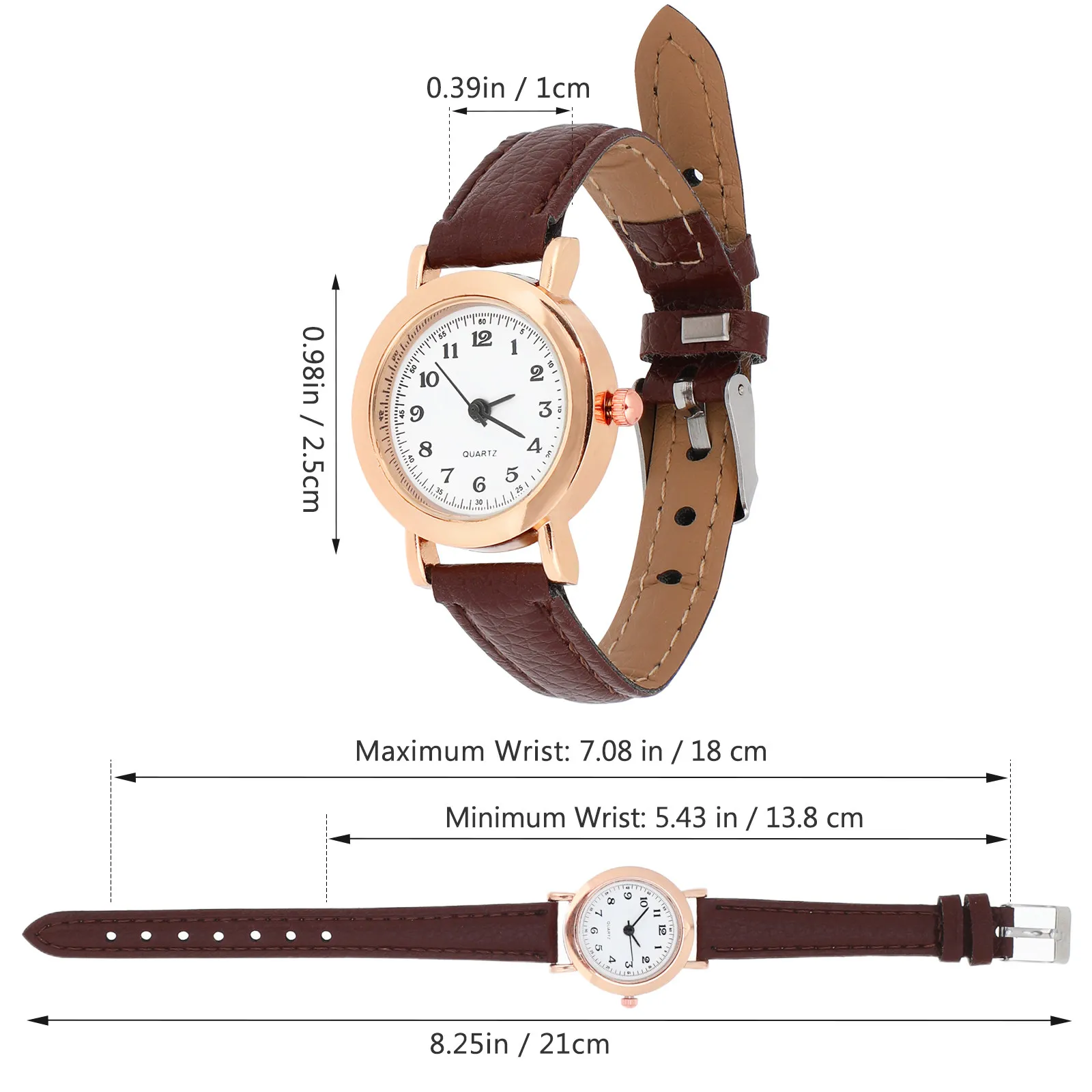 Women Watch Simple Luxury Classical Brown Strap 21Cm Daily Wear Stylish Gift for Ladies Small Wrist Watch