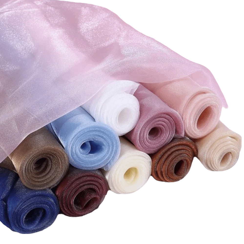 100*140cm Glitter Organza Fabric Soft Shiny Tulle Fabric DIY Materials Handmade Fluorescent Organza Fabrics Stage Wedding Decor
