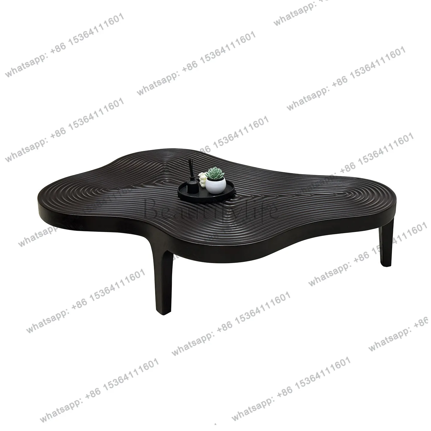 

Designer medieval style wabi-sabi wind solid wood wavy line clouds special-shaped smoked wood coffee table