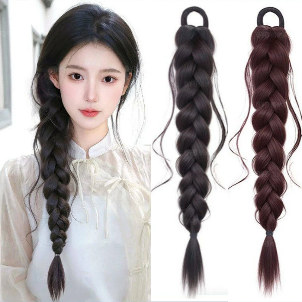 18 Inch Lazy Side Fishtail Braid Ponytail Synthetic Hair Heat Resistant Natural Hair Accessories for Women Daily Party Styling