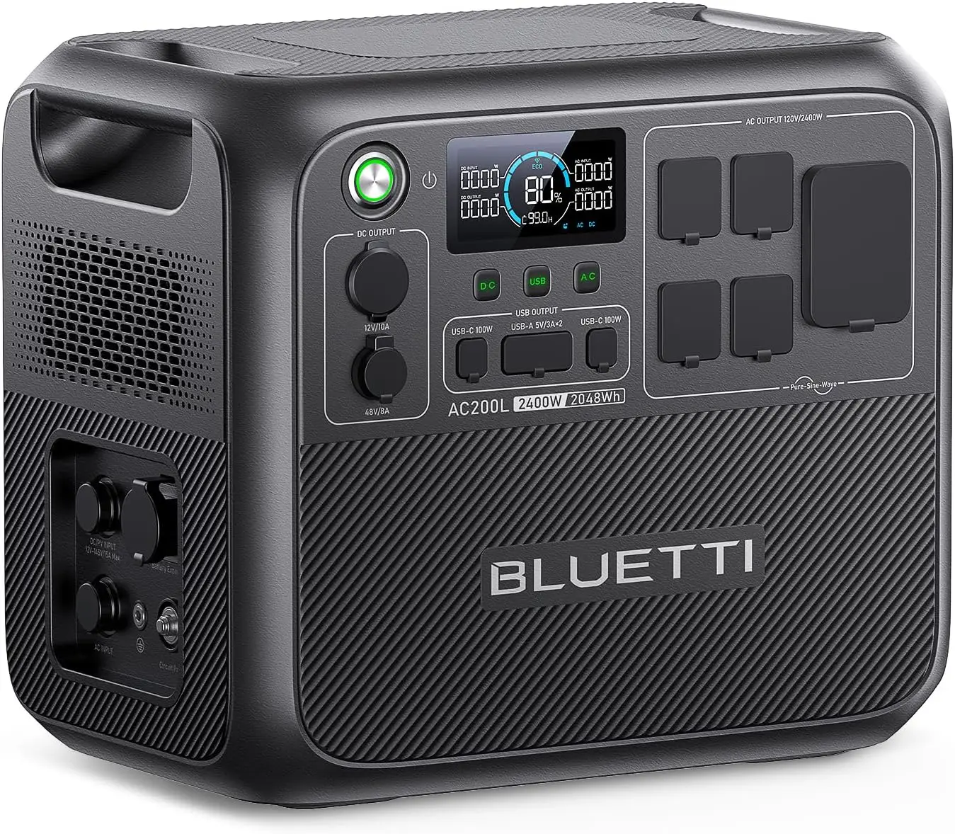 BLUETTI AC200L portable power station, 2048Wh LiFePO4 backup battery, expandable to 8192Wh / 4 2400W AC sockets (3600W powr