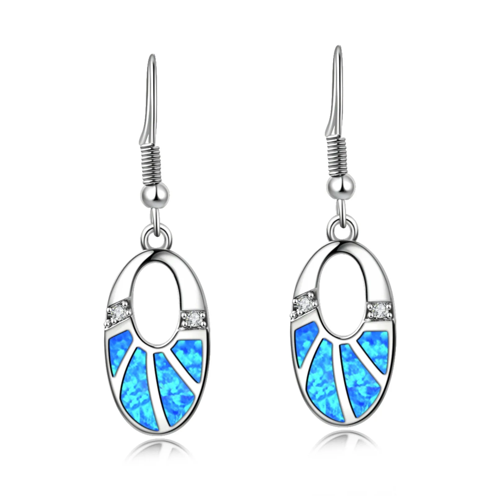 Pendientes de Ópalo Azul en Forma de Lágrima, Pendientes Colgantes con Baño de Oro Blanco y Detalles de Circonia, Regalo de Boda Elegante y de Lujo para Mujer, Uso Diario