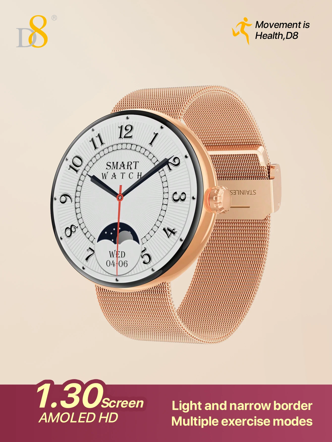 

D8 Smart Watch for Women(Call Receive/Dial), Fitness Tracker Waterproof Smartwatch for Android iOS Phones 1.3" HD Full Touch Scr