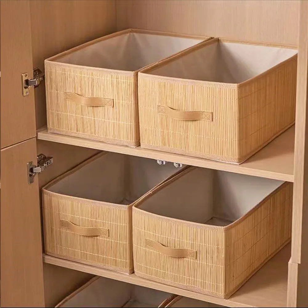 Pastoral Bamboo Storage Bucket, Wardrobe Sundries Straw Storage Box, Toys, Snacks, Clothes Bamboo Storage Box