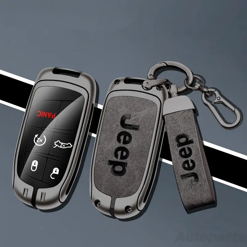 

Alloy Leather Car Key Case Cover Shell For Jeep Grand Cherokee WK2 KL Wrangler JK Renegade Commander Compass Keychain Accessory