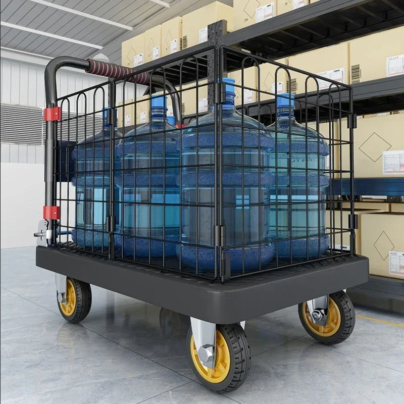 Minimalist Fence Flatbed Cart Folding Silent Trolley Household Pull Trolley Handling Four-wheeled Small Trailer Small Pull Truck