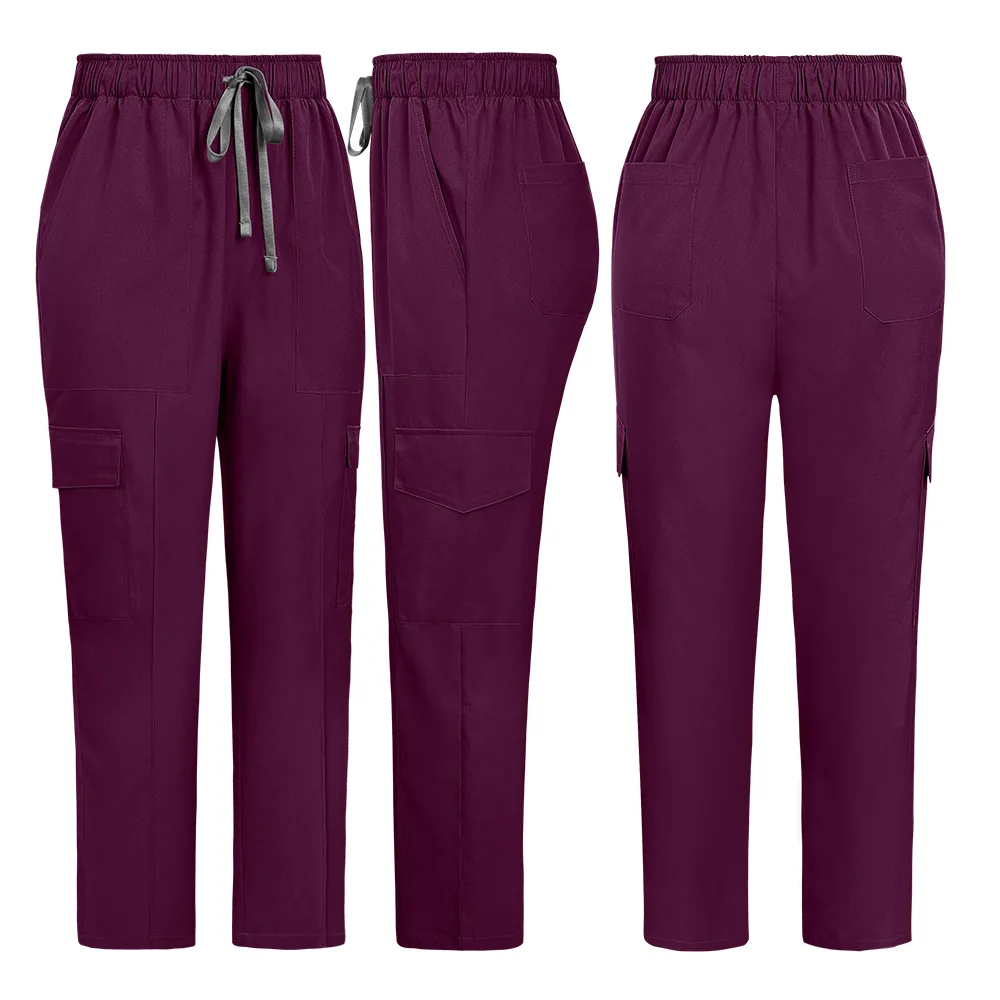 Medical Scrub Uniform Short Sleeve Notch Neck Multi Side Pocket Drawstring Straight Leg Pants Doctor Nurse Vet Clinic Work Suit