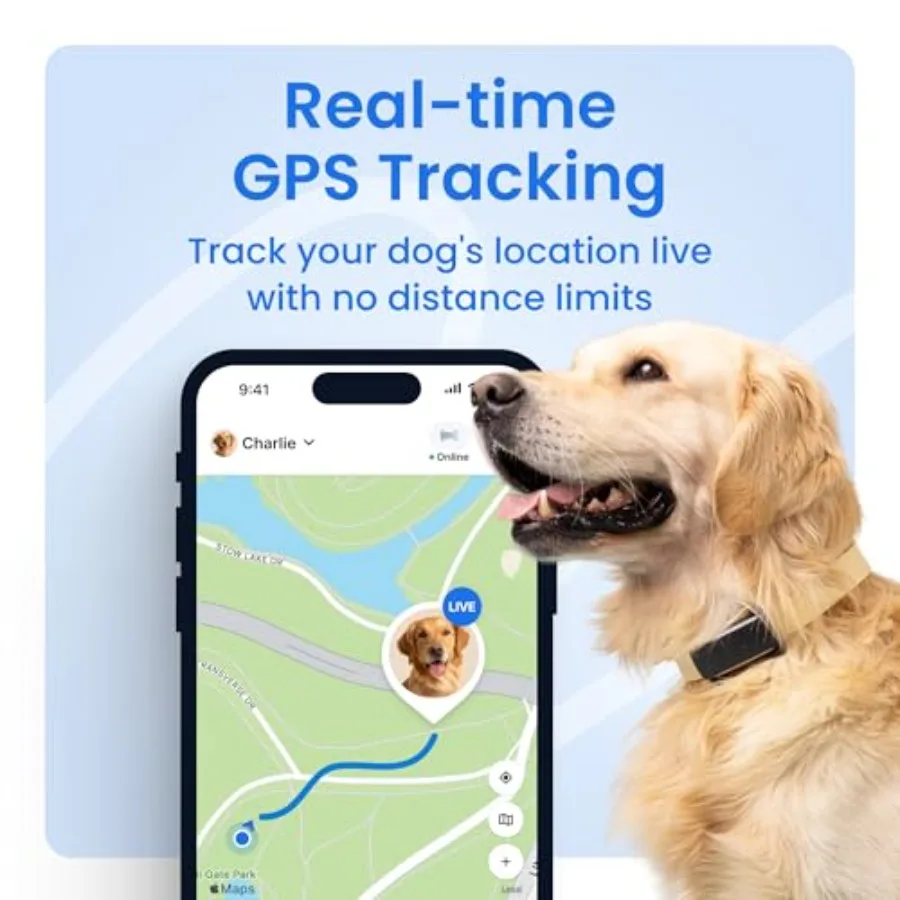 Smart Dog GPS Tracker for Outdoor Use Durable Black Silicone Collar Attachment Real-Time Location, Virtual Fence, Heart Respira