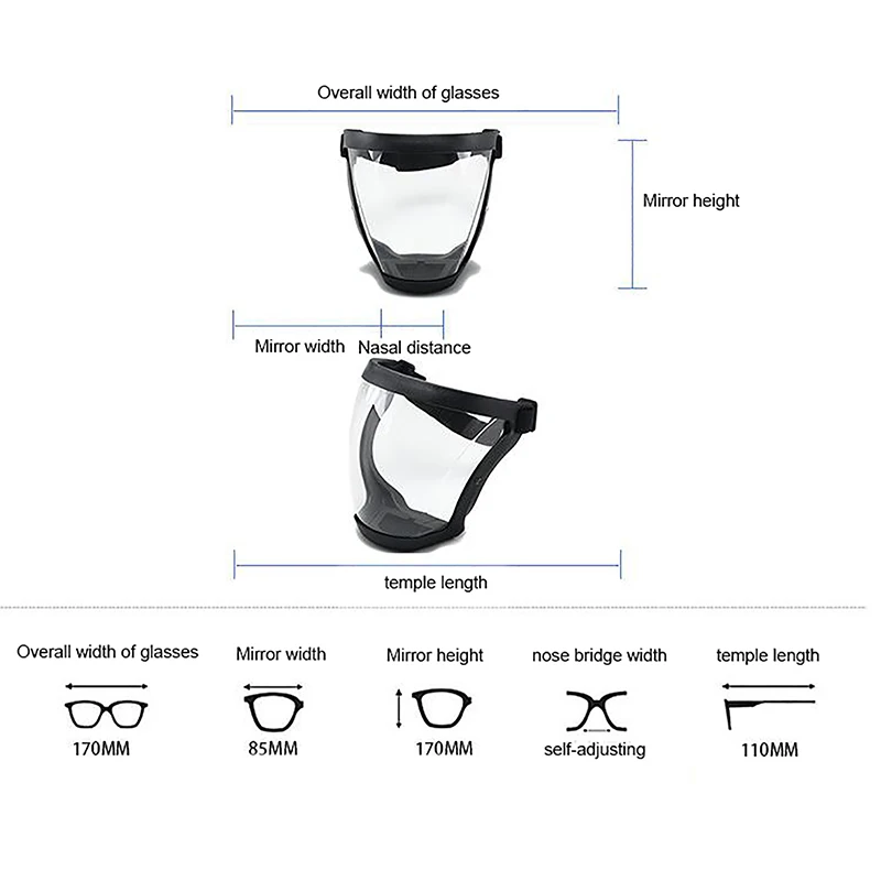 Gafas de seguridad, máscara protectora de cara completa para hombres y mujeres, máscara protectora, gafas de cara completa, máscara antipolvo antisalpicaduras