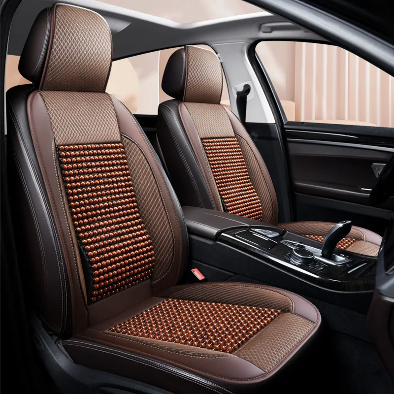 

Летний дышащий чехол для автомобильного сиденья из деревянных бусин, универсальный, на четыре сезона, нескользящий, без завязок, подушка для автомобильного сиденья