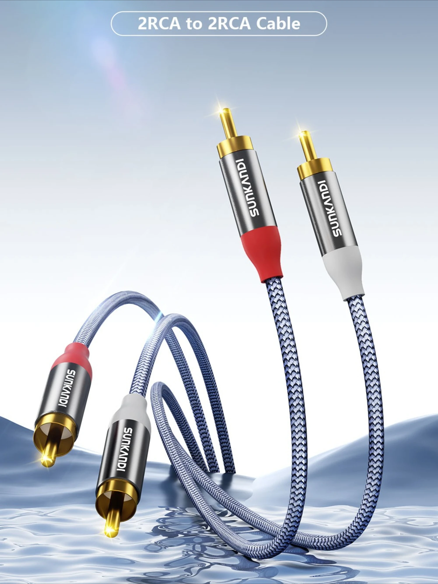 Kabel SUNKANDI 2RCA do 2RCA, pozłacany kabel audio stereo 2 RCA męski do 2 RCA męski do kina domowego, HDTV, konsol do gier — 2