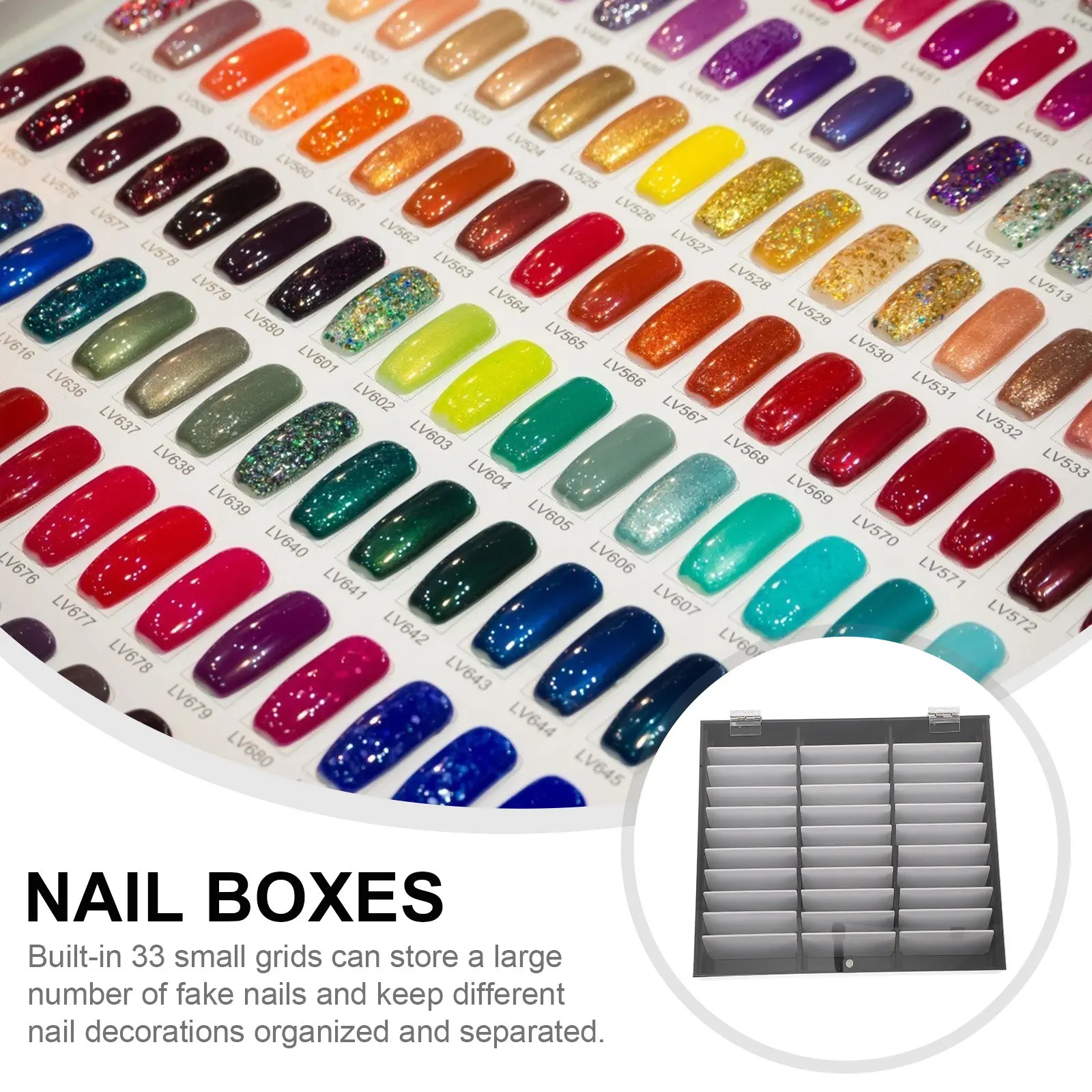 

Органайзер для накладных ногтей на 33 ячейки: акриловый футляр для хранения и демонстрации типсов, для маникюра и нейл-арта