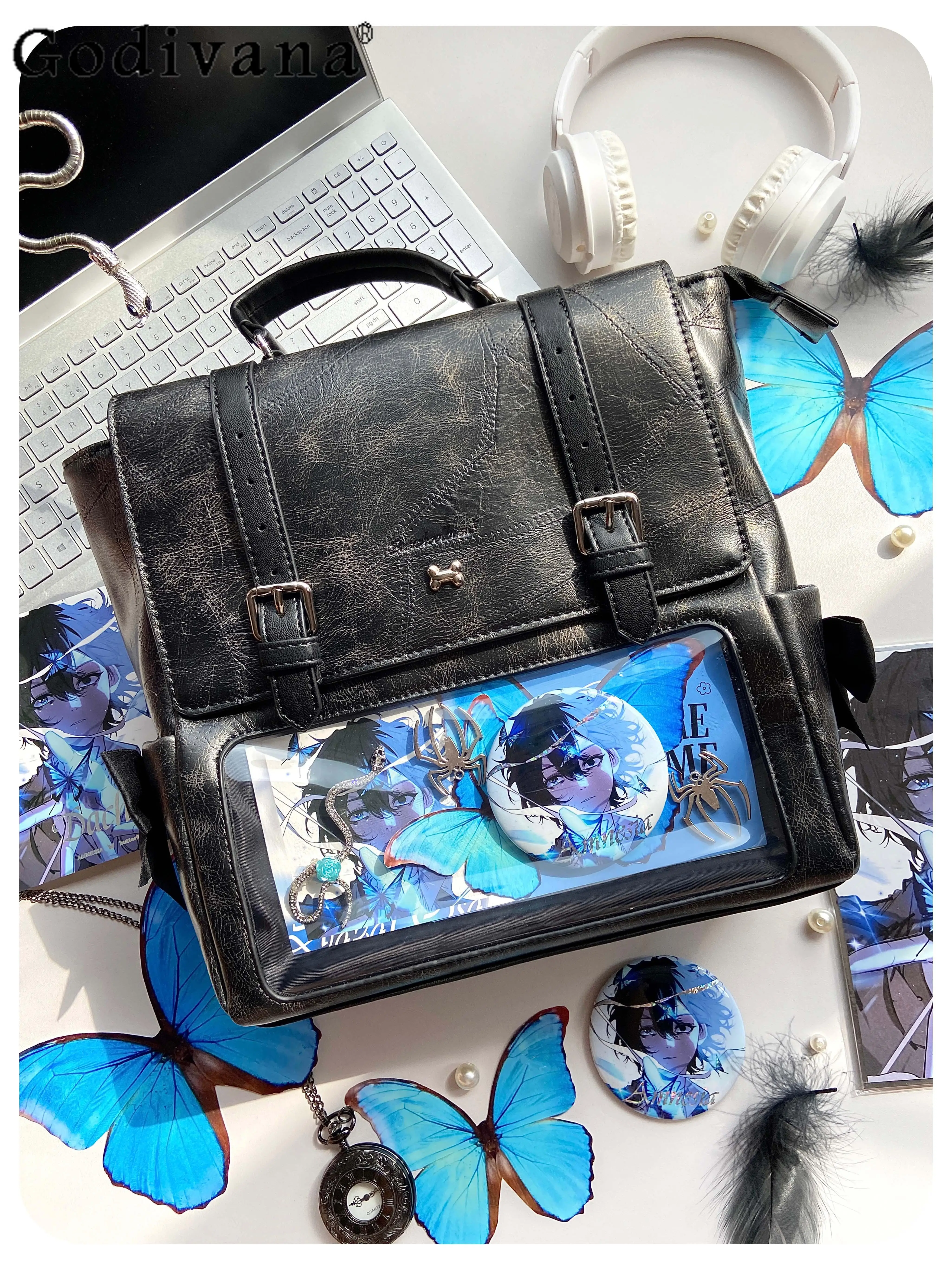 

Sweet Cool Style Japanese Original Backpack with Bow Ribbon Small Capacity Daily Commute Casual Student School Bag for Women