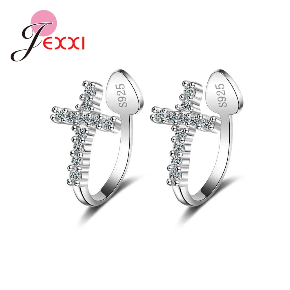 925 Sterling Silver Cross Ear Clip Earrings Pave 3A+ Australian Crystal Jewelry Top Quality Wedding Fine Brincos Promotion Price