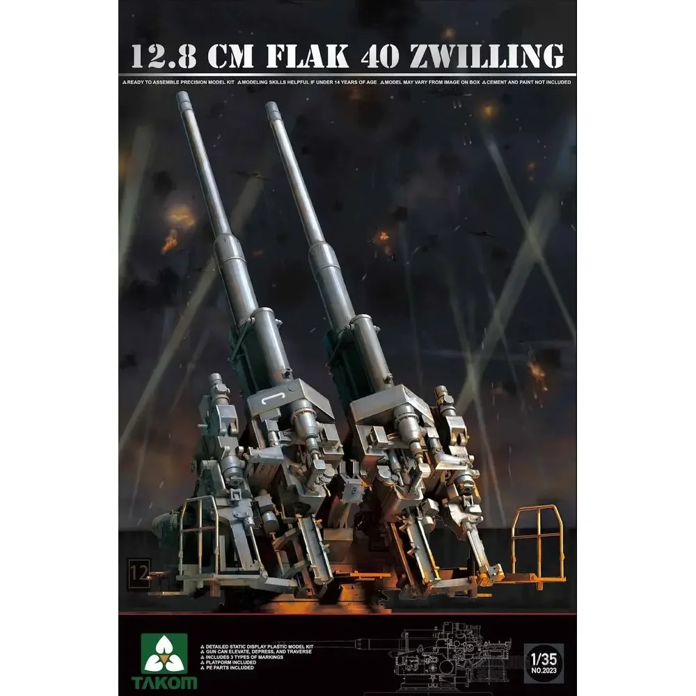 TAKOM 2023 1/35 German 12.8 cm FlaK 40 Zwilling - Scale Model Kit