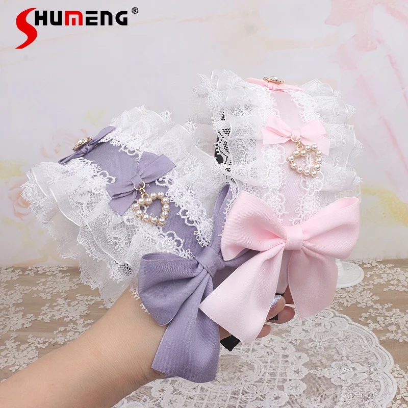 

Японский сладкий головной убор в стиле Лолиты, кружевная отделка, бант со стразами, ультра-широкая повязка на голову, заколки для волос, аксессуары для одежды, 9 цветов в наличии