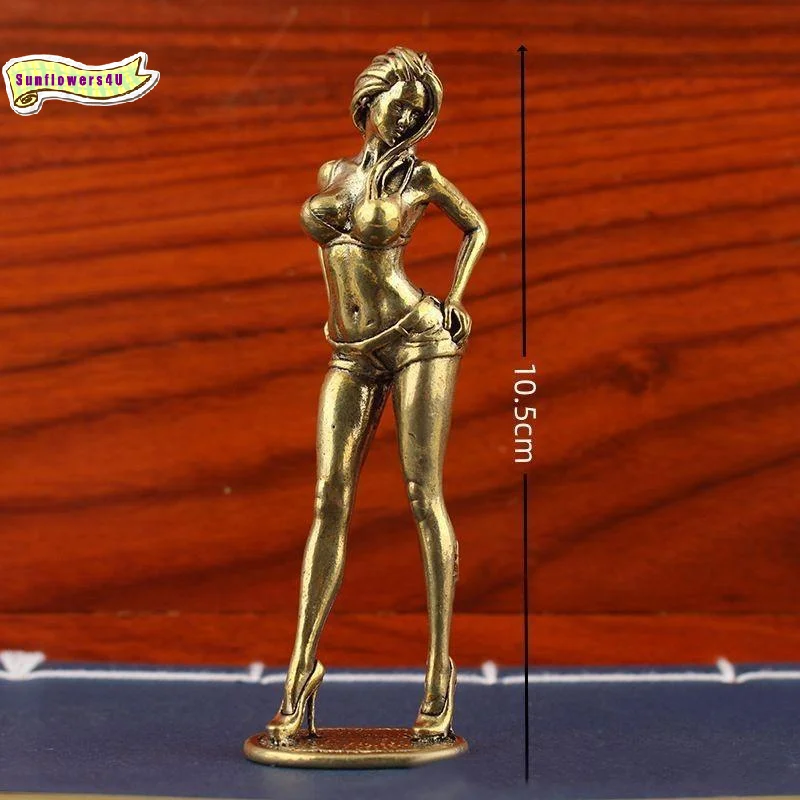 Decorative Feminine Statue Alloy Finish Exquisite Handcraft Retro Style Art Ornament for Home Office Desk Shelf Decor
