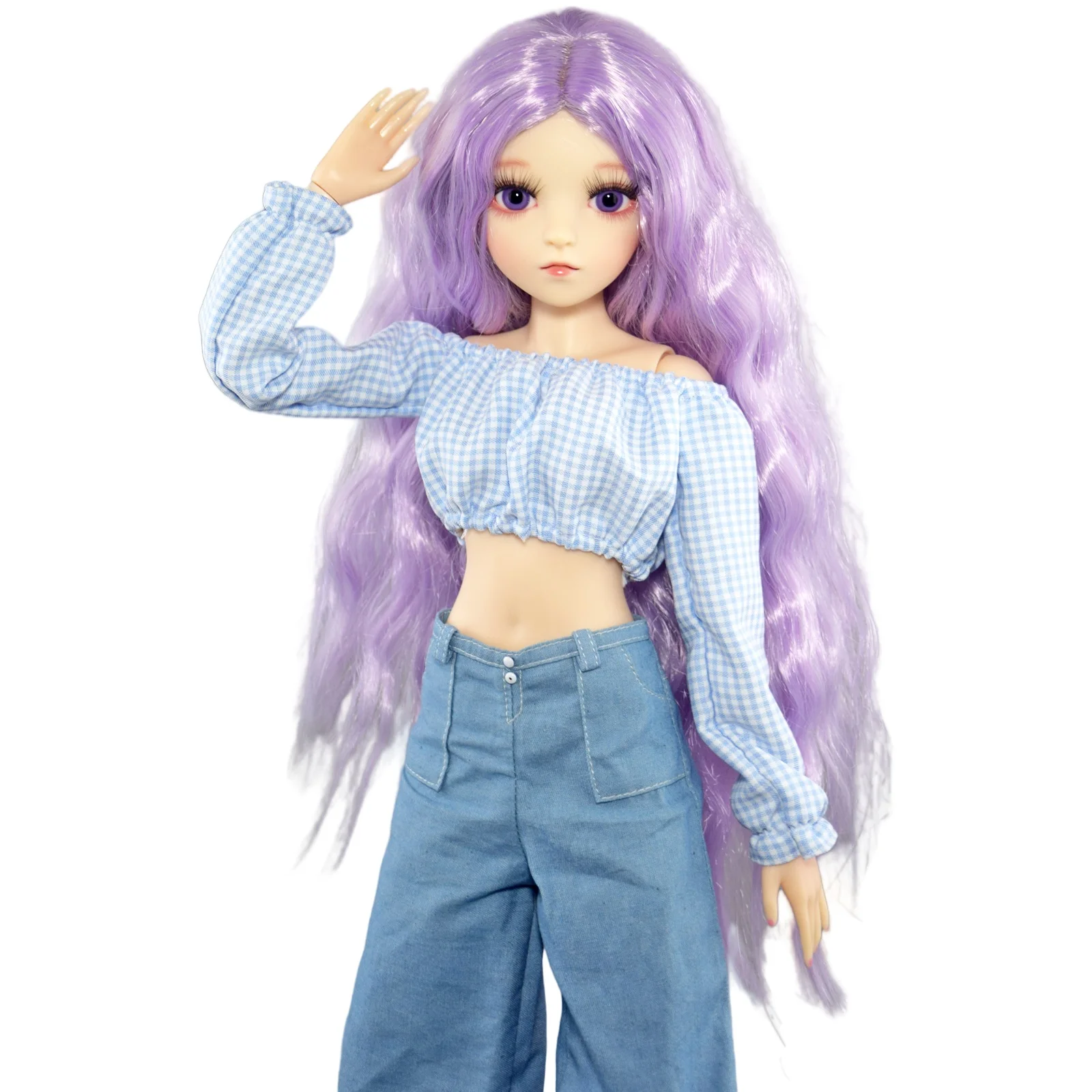 YUTOTUE 24 inch Girl Doll Toy Purple Eyes Curly Wig and Removable Clothes Pants Shoes