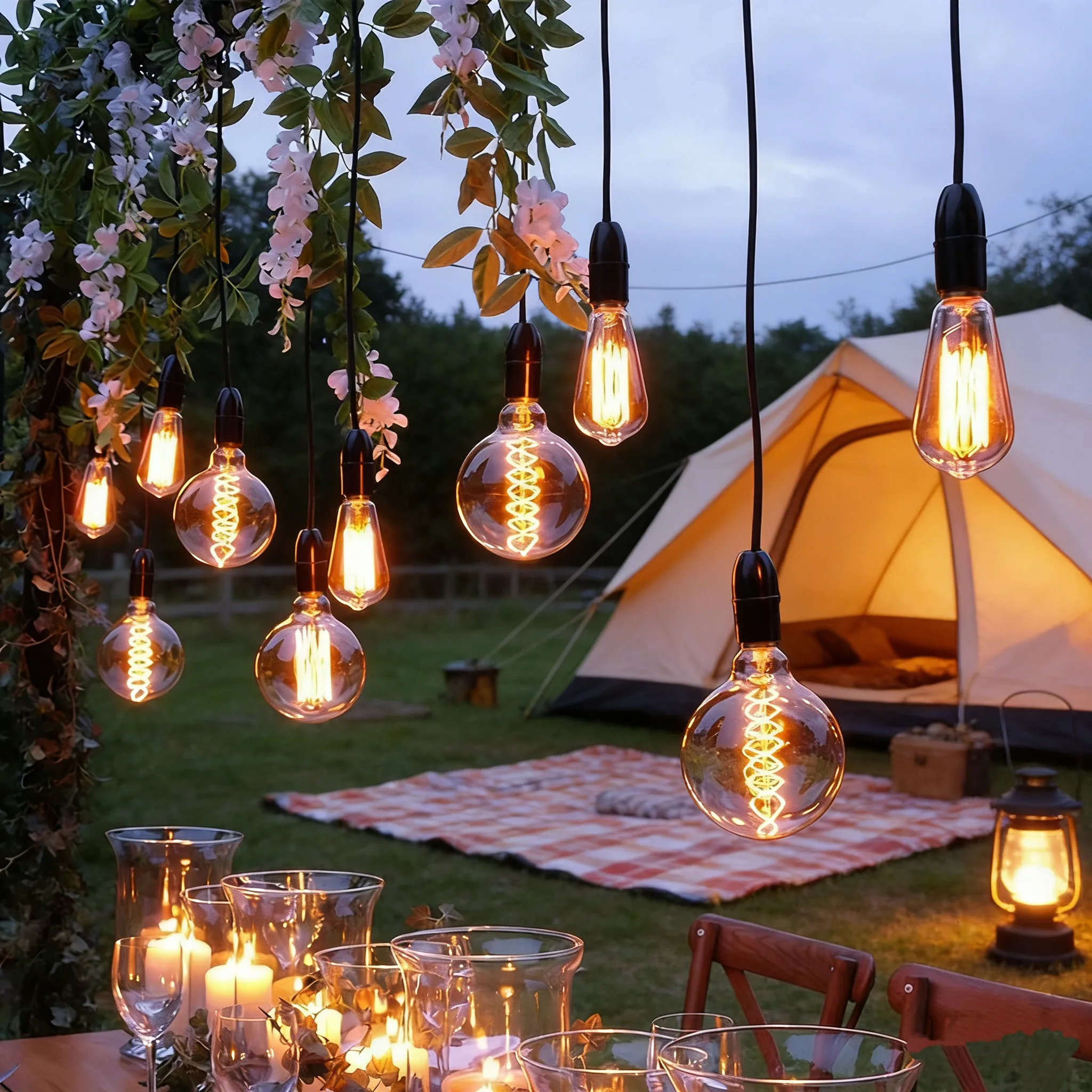 Outdoor Waterproof String Lights, Garden Patio Hanging Lights, Vintage Tungsten Bulbs
