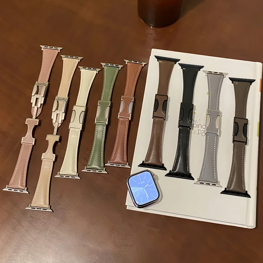 Cinturino in pelle per Apple Watch 10 46mm 42mm 45mm 41mm 44/40/38mm Bracciale magnetico iWatch Series 8 7 6 5 4 Se 9 Ultra2 49mm band