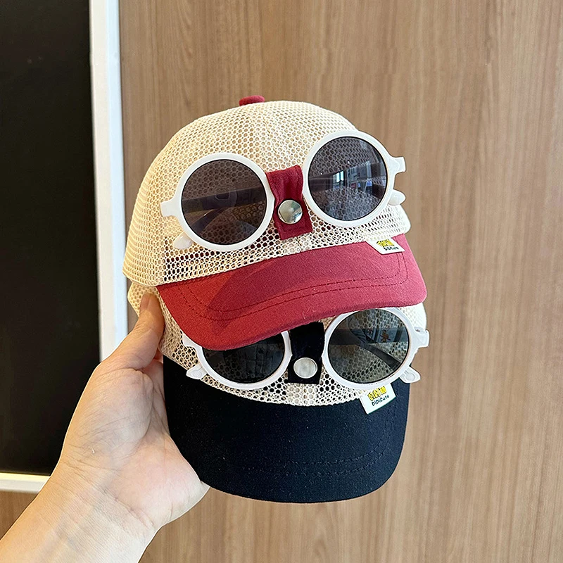 

Sunglasses Detachable Baby Mesh Baseball Hat Fashion Children Sun Glasses Visor 6-30Month Kids Outdoor Sunscreen Duck Tongue Cap