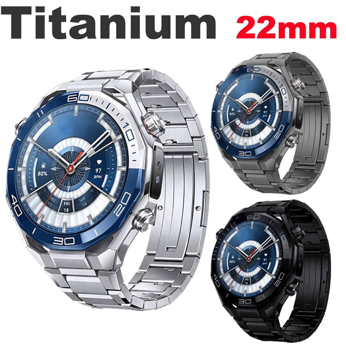 

Быстросъемный титановый ремешок 22 мм для HUAWEI WATCH Ultimate 1/2/Buds, браслет для Huawei Watch 5 4/GT 6 5 4 Pro 3 2 46 мм GT2e