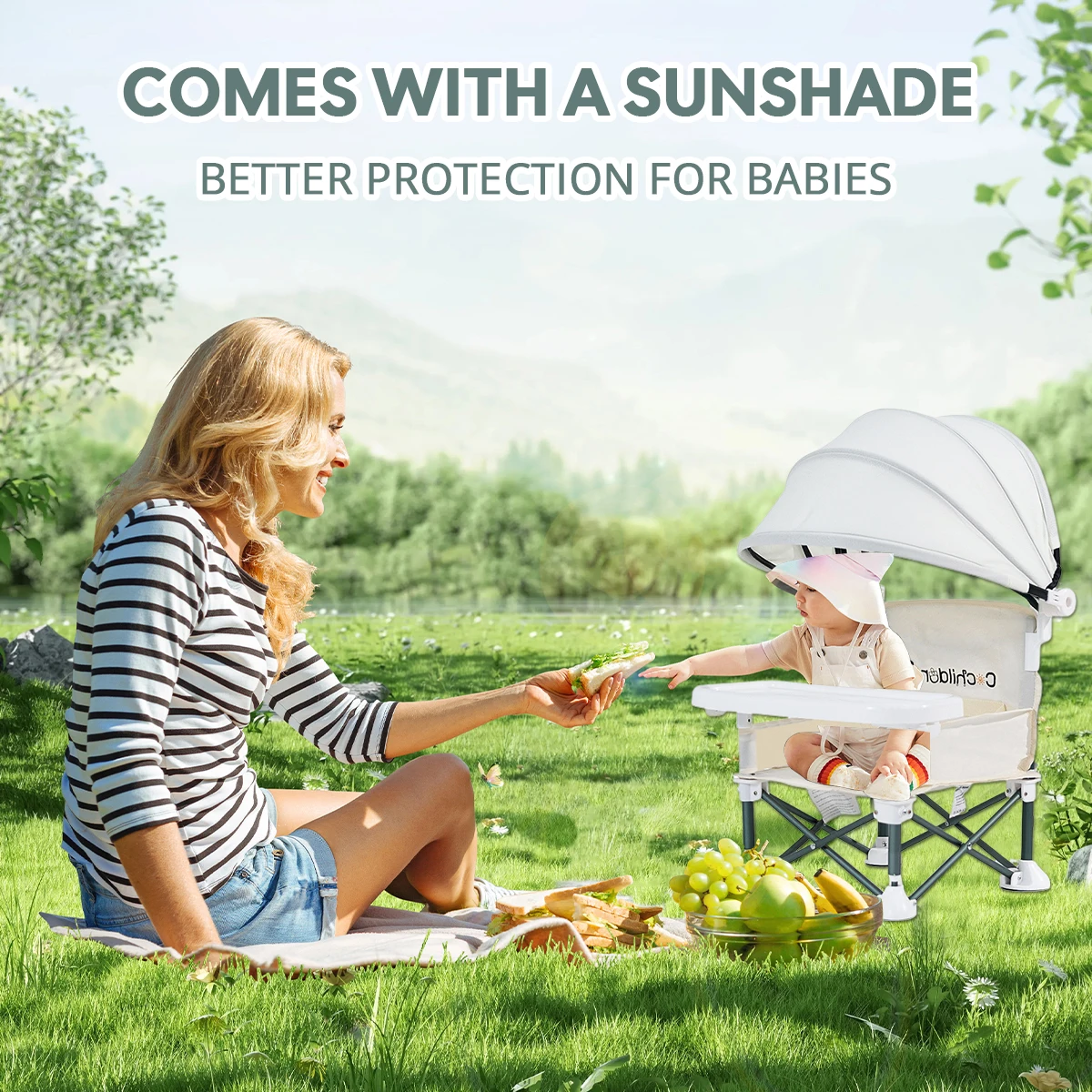 Tragbarer Outdoor-Campingstuhl, faltbarer Kinder-Esszimmerstuhl, Futterstuhl mit erhöhter Sitzhöhe, abnehmbare Teller
