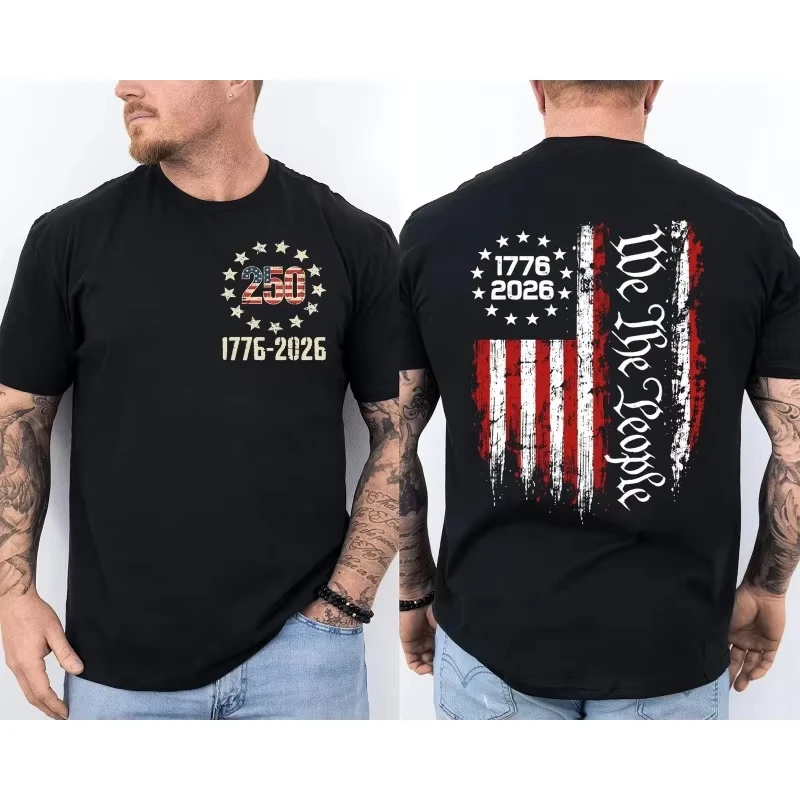 2026 Kids Adults Retro Distressed Flag Graphic Short Sleeve T Shirt Vintage 1776 Inspired Patriotic Streetwear Tee Top
