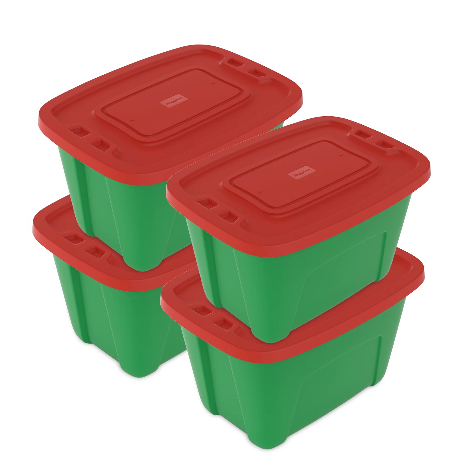 

SIMPLYKLEEN 4 Pack 18 Gallon Christmas Storage Bins with Lids Stackable Totes Rugged Tubs Garage Organization