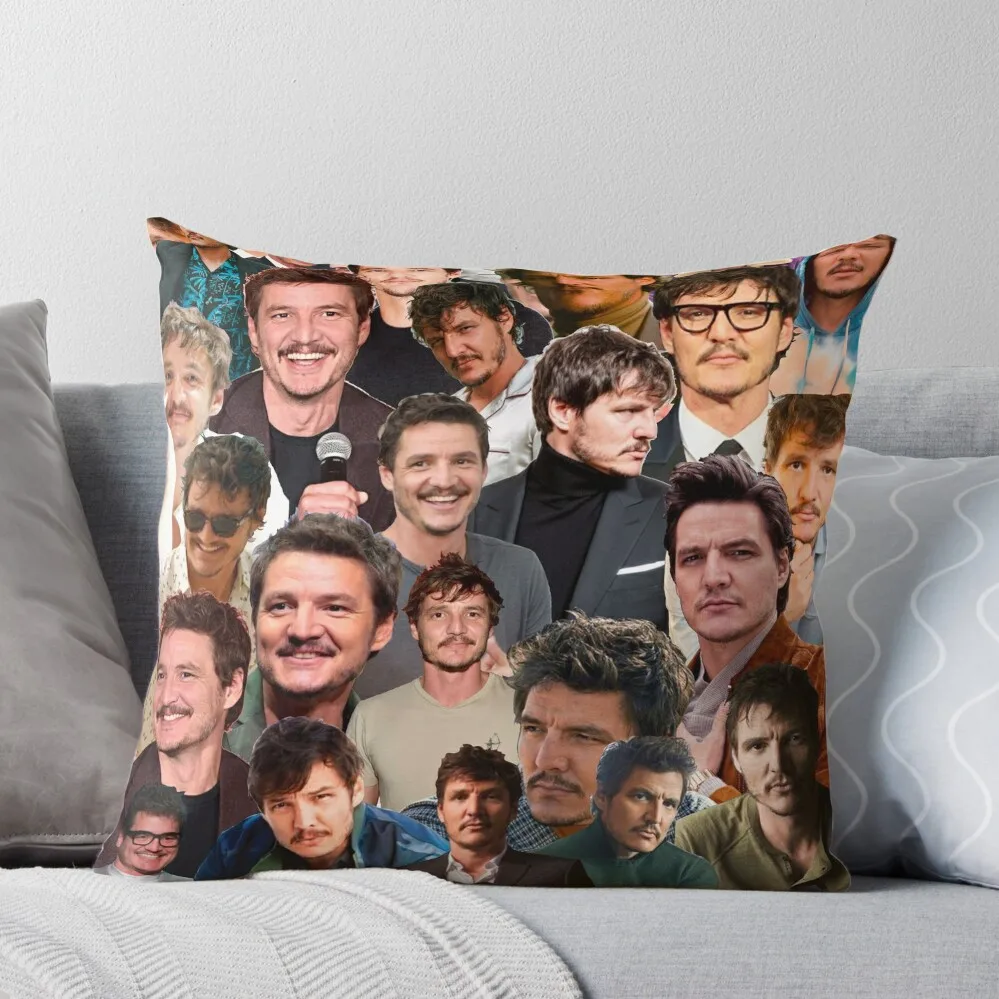 

Pedro Pascal Photo Collage Throw Pillow Luxury Cushion Cover anime girl