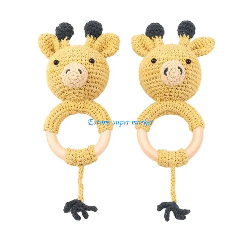090b chocalho para recém-nascidos, sino crochê, animal, mordedor bebê, brinquedo mão, chocalho música, brinquedo