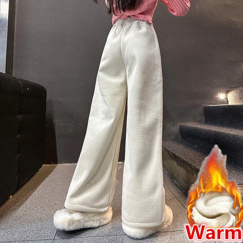 جديد الشتاء الأطفال السراويل الصوف الدافئة للفتيات لينة سروال قصير طويل مدرسة أطفال Sweatpants الحرارية مع القوس سن 5-14 Y