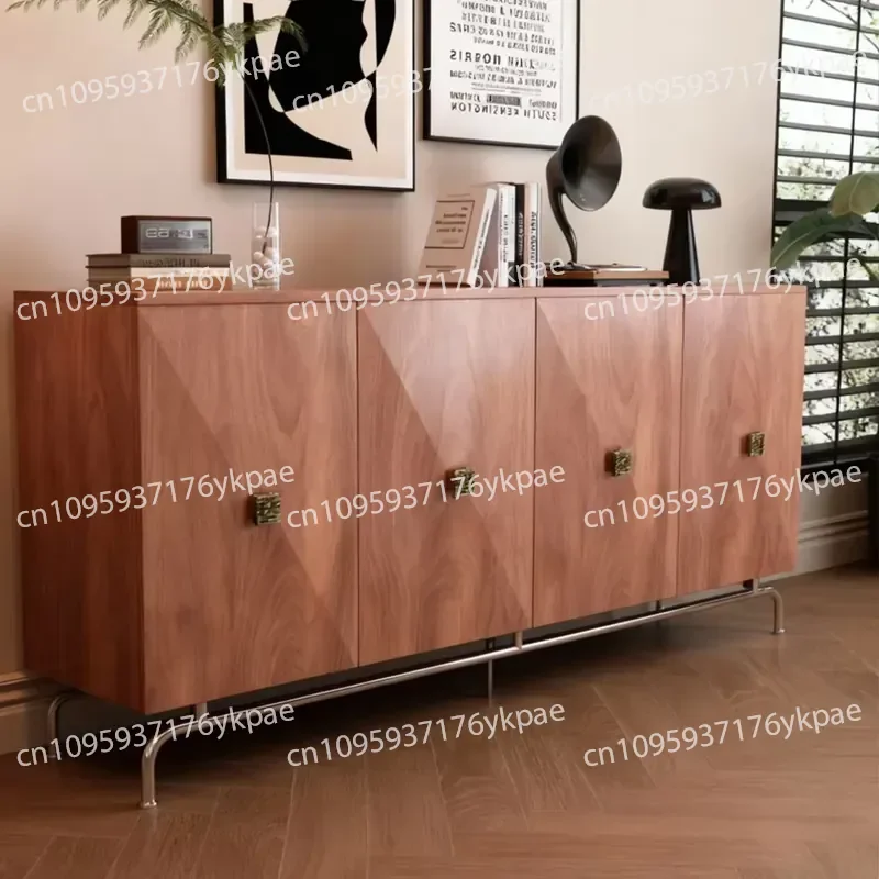 Modern Luxury Solid Wood Display Cabinet Dining Side Cabinet Adjustable Height 5 + Drawer 3-layer Rack Hinged Door Living