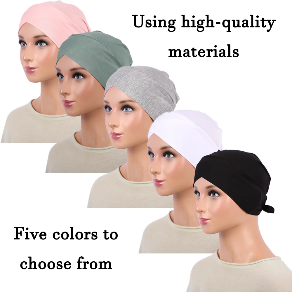 RIMAIRE Elastischer Hut-Hijab aus Baumwolle mit Krawatte, verstellbarer Innen-Hijab, neu aufgerüsteter und robuster gestrickter Modal-Turban mit 23