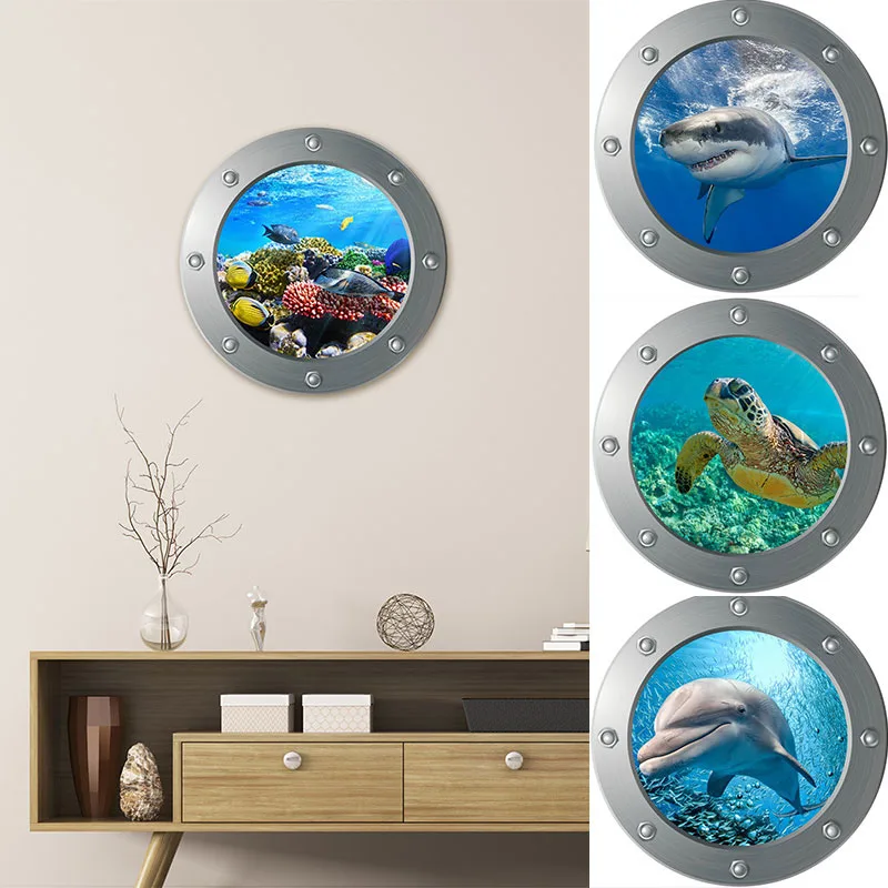 Wall Stickers PVC Mural Window Sticker Home Decor 3D DIY Art Animal Decals Bathroom Refrigerator Fish Submarine Room Decoration