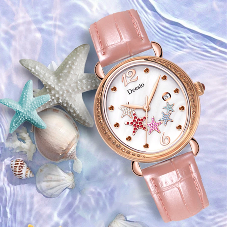 

Deesio Luxury Fashion Casual Women's Quartz Wristwatches Switzerland Movement Starfish Dial Ladies Watch Reloj Para Mujer