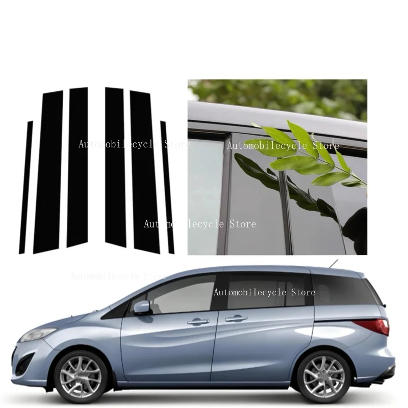 6PCS Glossy Black Pillar Posts Fit For Mazda 5 Premacy 2011 2012 2013 2014 2015-2018 Window Moulding B C Center Sticker Cover