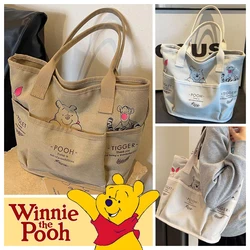 Disney Pooh Bear Tigger Women Shoulder Bags Canvas Totes Vintage Large Capacity Cute Ladies Daily Leisure Handbag Shopping Pouch