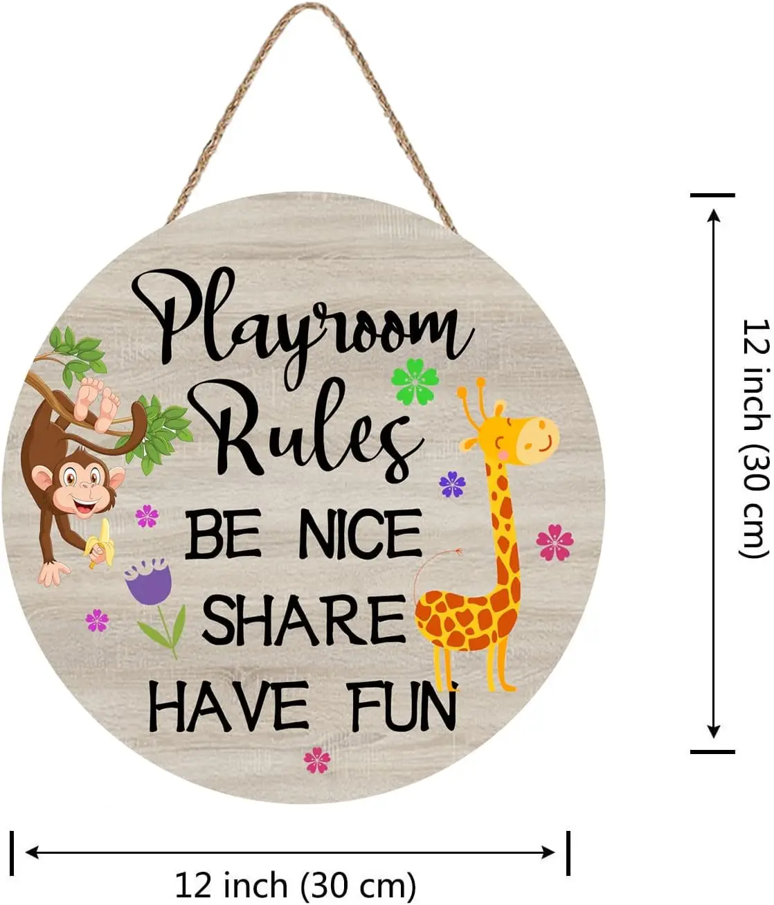 Playroom rules Door Decor Sign, Be Nice Share Have Fun, Nursery Door Sign for Baby Toddler Wood Farmhouse Hanging Kids