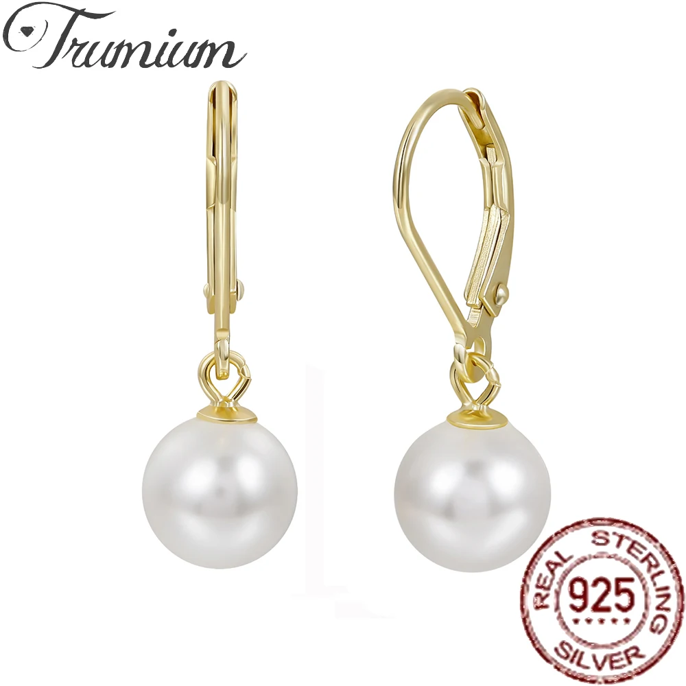 

Серьги-подвески Trumium из 100% стерлингового серебра 925 пробы с круглым жемчугом 8 мм, для женщин и девушек, с застежкой-тогл, серьги-гвоздики, женские серьги