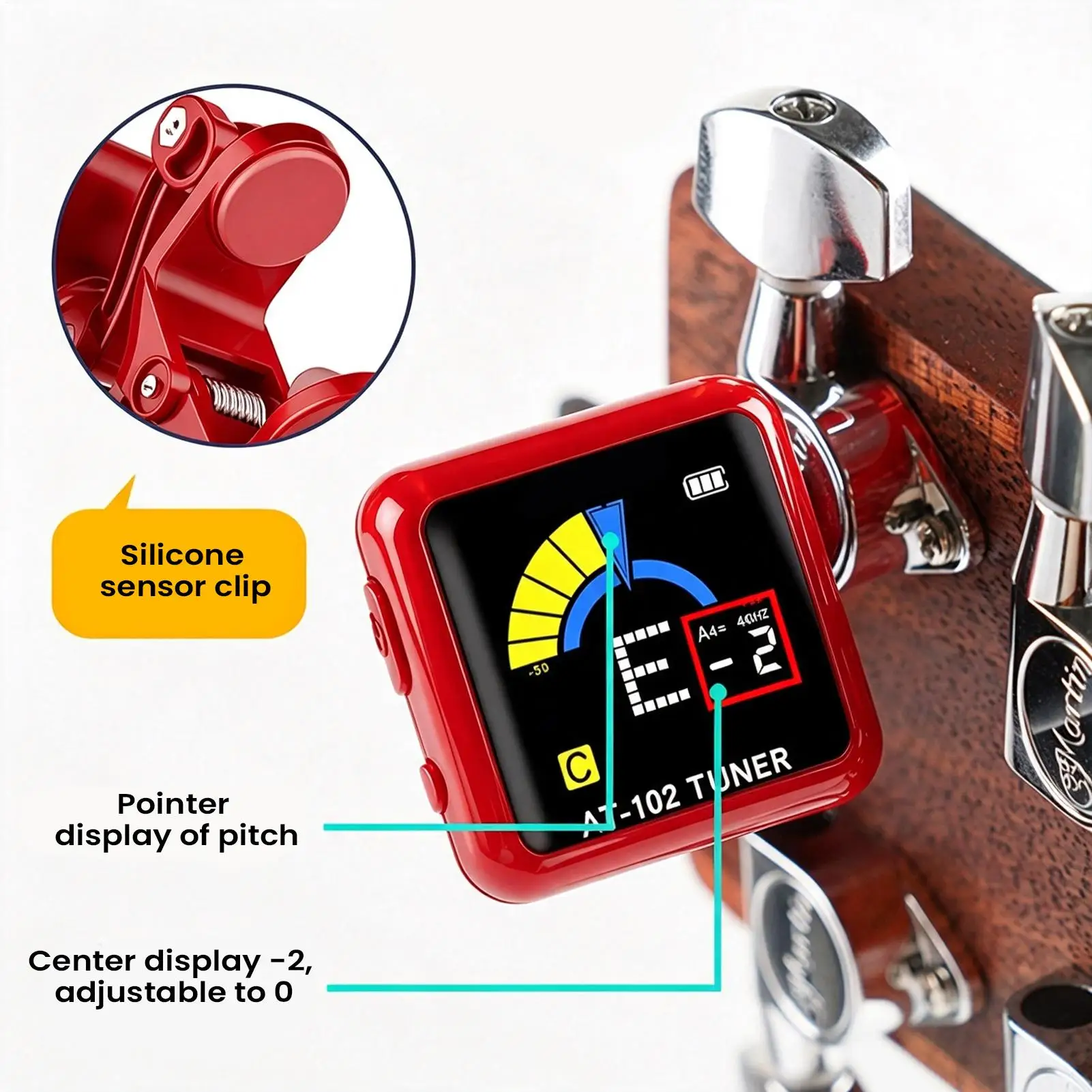 Rechargeable Guitar Tuner LCD Display High-Sensitivity Rechargeable Tool Clamp-On Violin Tuner For Stage Studio Recording Daily