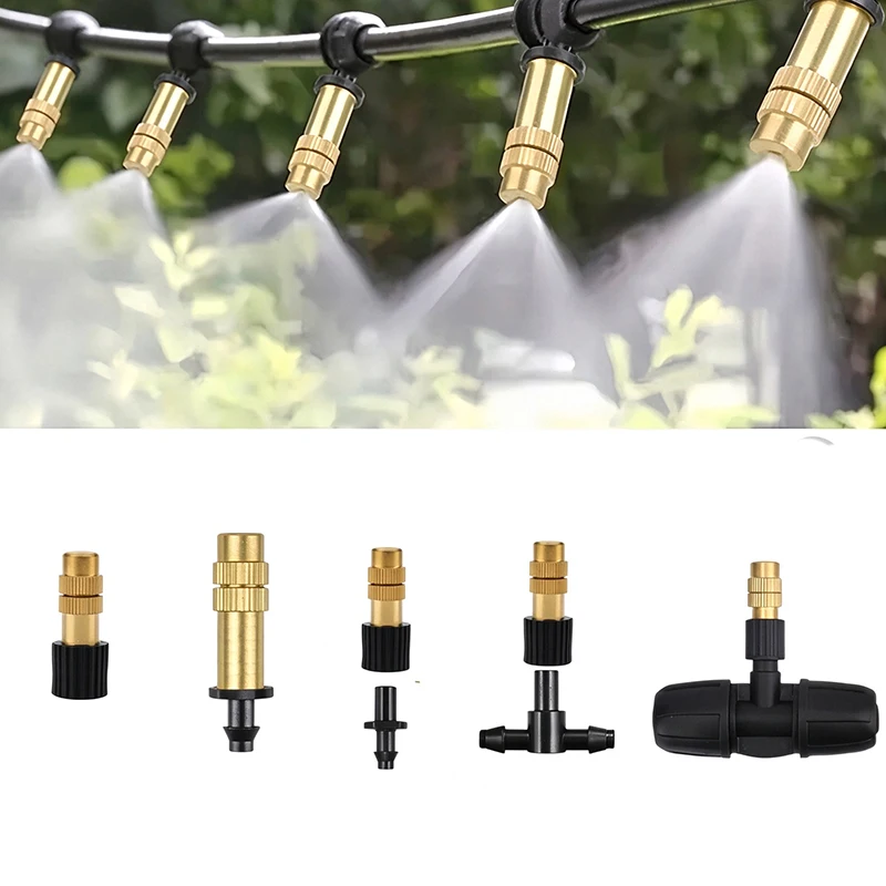 Brass Adjustable Misting Nozzle, 4/7 8/12mm Push-fit Micro Sprinkler for Greenhouse Cooling, Dust Suppression Irrigation System