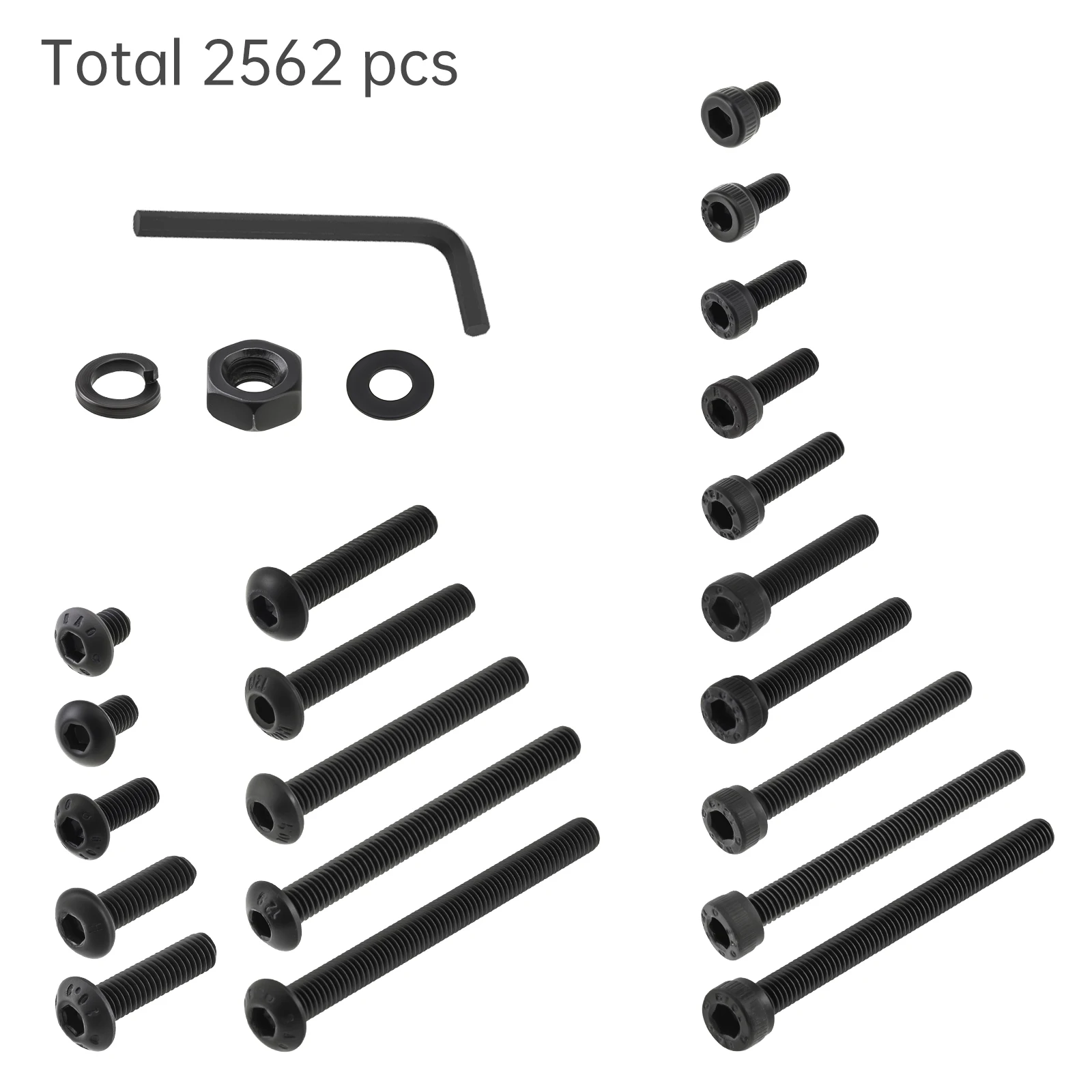 2560 Pcs Hex Socket Button Cap Head Bolts Nuts Washers Kit Set Zinc Plated M3-0.5 x 4-35 mm Hex Wrench Hexagon Socket Bolts