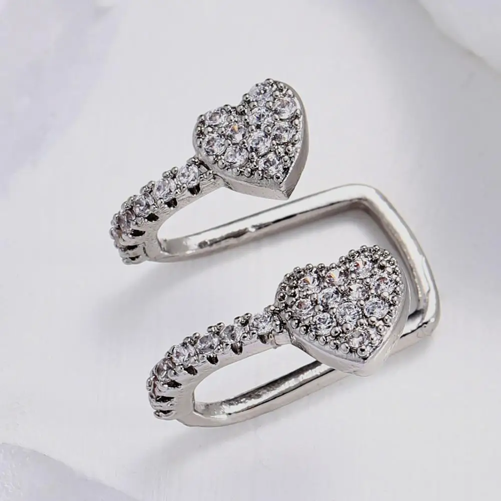 Ear Clip Earrings Stylish Rhinestone Heart Ear Cuff for Women Non-pierced Stainless Steel Clip-on Earrings Lightweight Hop Club